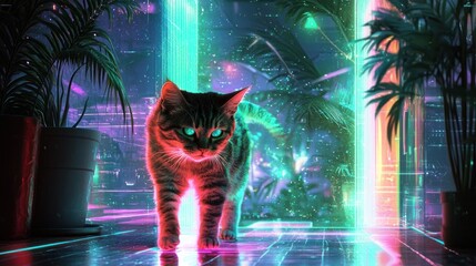 Cat, retro futuristic illustration