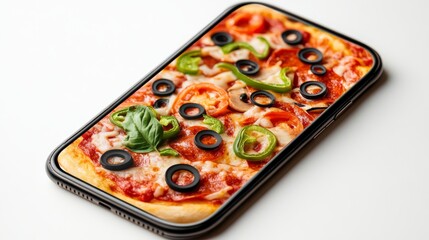 Pizza Phone: A smartphone screen displays a mouthwatering pizza, a playful representation of the modern world's obsession with food and technology. 