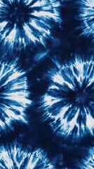 Abstract Indigo Tie-Dye Fabric Pattern with Circular Designs Showcasing a Blend of Deep Blue and Light Blue Hues for Fashion and Textile Applications