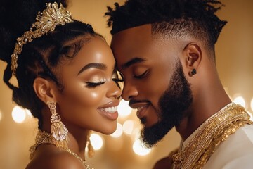 Black Bride and Groom Exchange Vows During a Romantic Wedding Reception, Filled with Love and Tradition