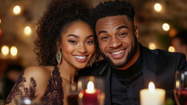 Happy Couple Celebrating Engagement with Sparkling Ring, Romantic Dinner, Candlelight, Love, Commitment, Future Together, Proposal, Joyful Embrace, Forever Love, A Symbol of Partnership, New