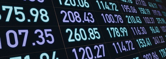 Fototapeta premium Financial figures, production data and numbers on a digital screen. Spreadsheet, business, trading or warehouse informtion, calculating. 3D illustration