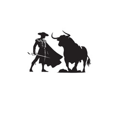 Bullfighting Silhouettes with Bull and Matador