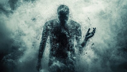 Obraz premium Mystical silhouette emerges from swirling mist, creating an ethereal, otherworldly atmosphere