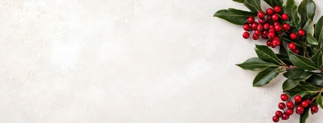 A delicate arrangement of rowan berries surrounded by lush green leaves on a pristine white surface evokes tranquility and nature's beauty