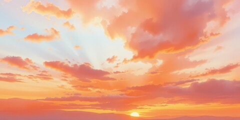 Abstract watercolor painting of a stunning sunset sky in shades of orange and purple, purple, orange