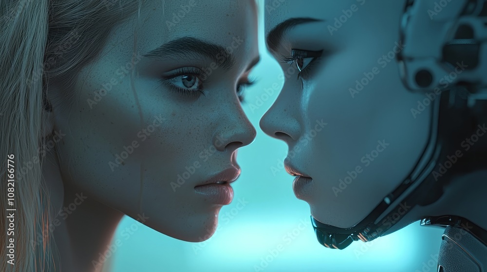 Poster using ai to drive robotic speakers that are powered by machine learning, futuristic technology, or g