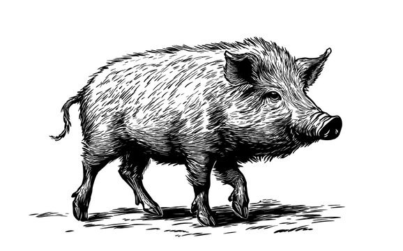 recommend clip art: Boar, wild boar, hog, wild pig, sketch. Vintage retro print, wild boar, forest pig sketch ink style drawing, linear drawing, engrave old school. Sketch artwork silhouette wild ho pig. Illustration