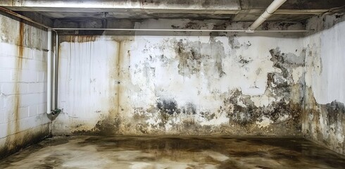 A photo of an old basement with mold on the walls