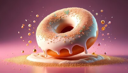 sweet donut on a pink background, delicious desert,