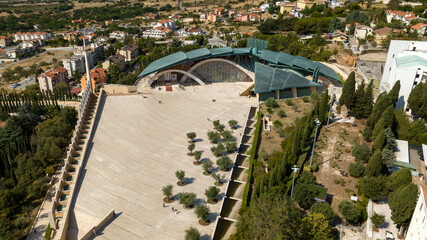 Aerial view of the Sanctuary of Saint Pio of Pietrelcina, also known as Padre Pio Pilgrimage Church. It is a Catholic shrine in San Giovanni Rotondo, in the province of Foggia, in Puglia, Italy.