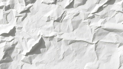 Fototapeta premium Crumpled white paper with deep creases and folds, casting shadows, messy, clutter