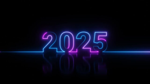 2025 year neon text one line loop animation