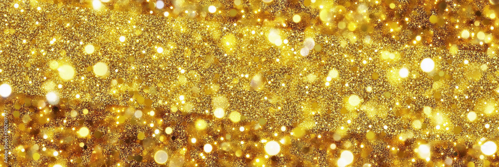 Poster Shimmering golden bokeh lights sparkling in a festive background