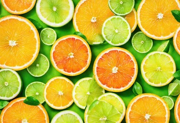 Obraz premium Drawing of brightly colored citrus fruits in close-up