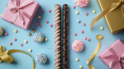 Obraz premium Pepero day with Chocolate Biscuit Sticks set,Pocky straw stick set,Couple Lovely day,Pepero Day Love Event,romantic event banner illustration,November 11th concept,valentine day.