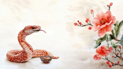 Obraz premium Snake in lunar calendar, feng shui energies and luck, detailed, watercolor style
