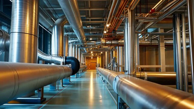 High-efficiency HVAC system installation, with modular components and eco-friendly design for commercial buildings.