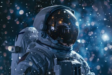 Portrait of Astronaut Posing in a Space Suit During a Spacewalk Mission on a Spaceship. Neural network ai generated art