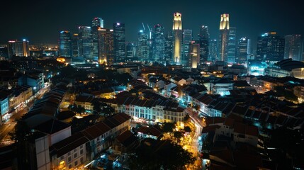 Nighttime View of Singapore's Skyline and Cityscape