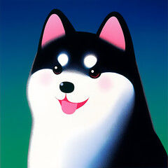 Cute husky dog with playful expression, featuring black and white coat and bright eyes. This charming illustration captures essence of joy and warmth