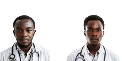 Young Male Doctor Set Wearing a Lab Coat and Stethoscope in Clinical Setting on Isolated Background