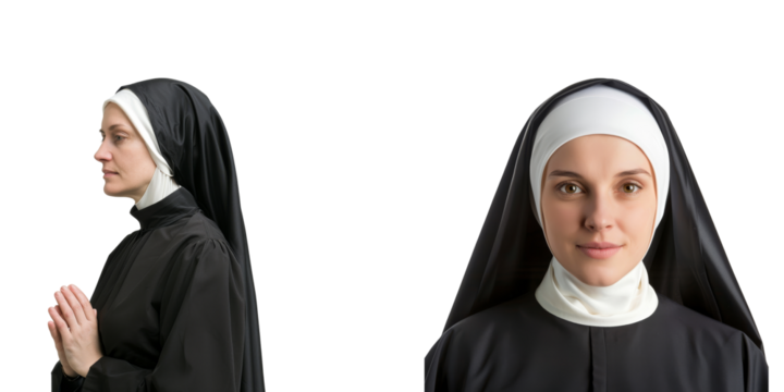 Portrait of a Catholic Nun Set in Traditional Habit on Isolated Background