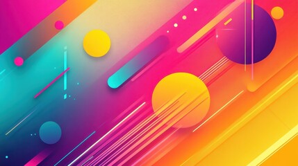 Clean vector shapes in neon hues with soft transitions and glowing background effects