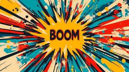 Fototapeta premium Vintage Pop art BOOM colorful lines erupt in illustrated poster background