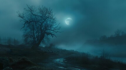 A Beautiful Scene of the Moon at a Scenic Place