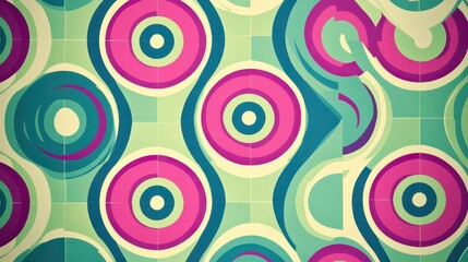 Bright geometric forms with bold contours over a soft glowing liquid-like background