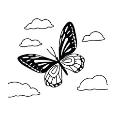 Butterfly design, labeled line and fill art vector illustration. 