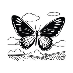 Butterfly design, labeled line and fill art vector illustration. 