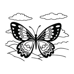 Butterfly design, labeled line and fill art vector illustration. 