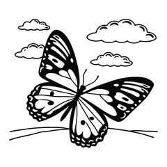 Butterfly design, labeled line and fill art vector illustration. 