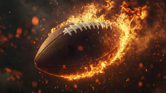 Powerful American Football in Motion with Flames