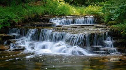 Obraz premium Cascading Waterfalls in a Lush Forest Setting