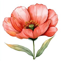 Watercolor red and pink flower draw on white background