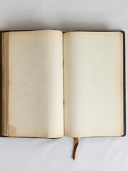 Old open book with weathered empty pages, worn, texture