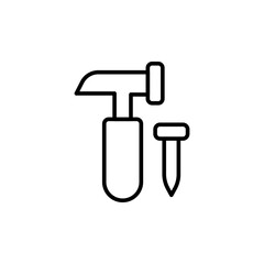 Nail and hammer outline icons, minimalist vector illustration ,simple transparent graphic element .Isolated on white background