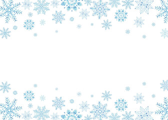 Blue snowflakes. Template postcard with copy space. Ice stars for Christmas or New Year's design. Hand drawn watercolor illustration isolated. Winter holiday frame for card, website, wrapping, sale.