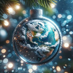 notre plan&egrave;te terre dans une boule de No&euml;l