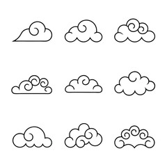Cloud line art set vector illustration