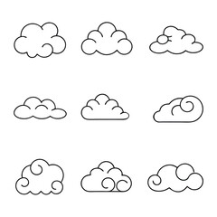 Cloud line art set vector illustration