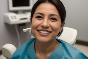 ia generated. dentist holding a patient. close up of a person with a smile