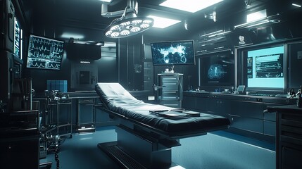 Fototapeta premium Futuristic medical lab with high-tech monitoring equipment.