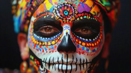 Fototapeta premium Vibrant day of the dead face paint showcasing elaborate patterns and colors