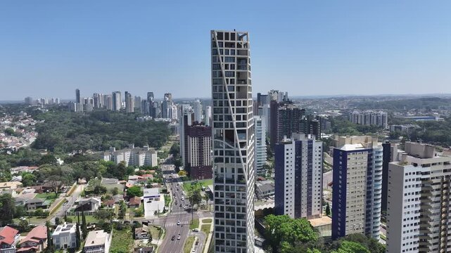 Curitiba Parana. Modern Building At Curitiba In Parana Brazil. Highrise Building Scenery. Downtown City. Cityscape Background. Modern Building At Curitiba In Parana Brazil. Touristic Neighborhood.