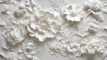 Fototapeta premium Exquisite bas relief featuring intricate white floral patterns