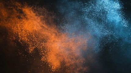 An artistic representation of colorful smoke in shades of orange and blue against a dark background, creating a dynamic visual effect.